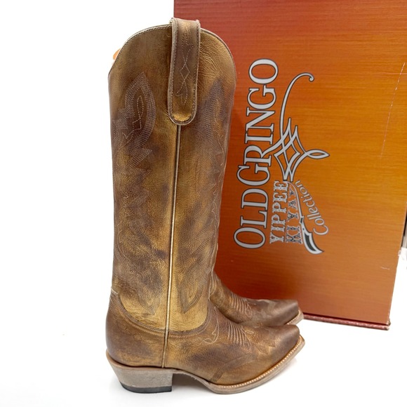 Old Gringo Shoes - Old Gringo Peyton 15" Boots Gold Leather Cowboy Metallic Western Sz 6 Women's